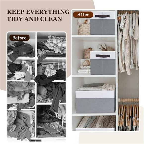Fabric Storage Bins Large Closet Organizer Baskets with Handles Foldable Set - Picture 5 of 7